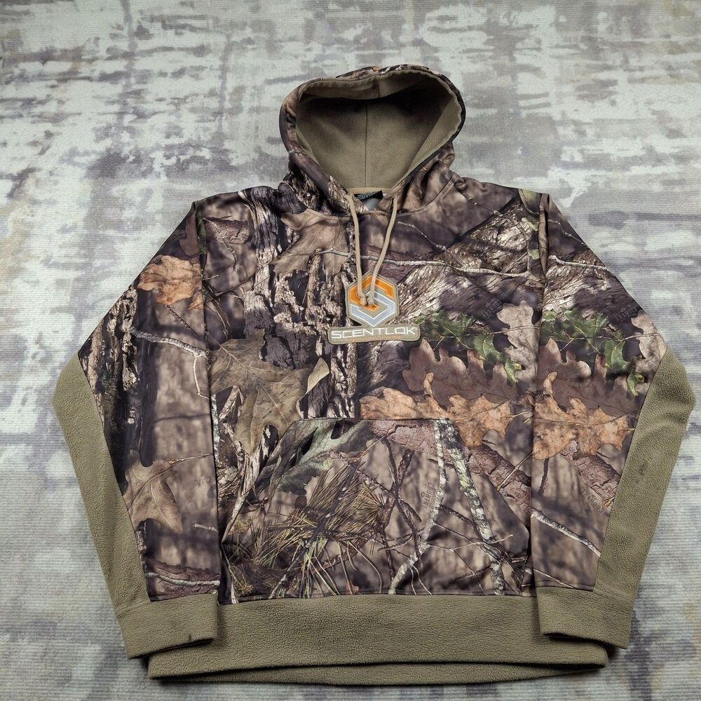 ScentLok Stealth Hoodie Mens L Mossy Oak Break Up Country Camo Hunting Fleece